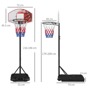 SPORTNOW Adjustable Basketball Stand Net Set System with Wheels, 179-209cm