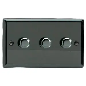 Varilight 3-Gang 2-Way V-Pro Push On/Off Rotary LED Dimmer 3 x 0-120W (Twin Plate) Iridium