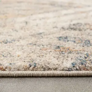 Neutral Beige Distressed Diamond Soft Runner Rug 60x240cm