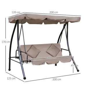 Outsunny 2-in-1 Patio Swing Chair 3 Seater Hammock Cushion Bed Tilt Canopy Beige