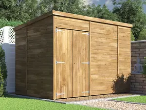 Dunster House Wooden Garden Shed Storage 3m x 1.8m Pressure Treated Overlord Pent Roof No Window