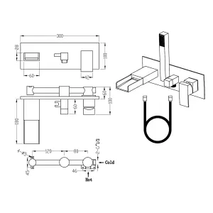 Casio Polished Chrome Wall-mounted Waterfall Bath Shower Mixer Tap