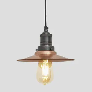 Industville Brooklyn Flat Pendant, 8 Inch, Copper, Pewter Holder