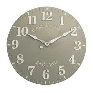 Westminster Indoor or Outdoor Wall Clock - Battery Powered Weather Resistant Home or Garden Quartz Clock - Grey, 30cm Diameter