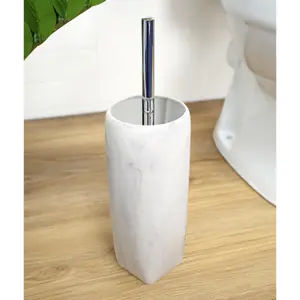 Showerdrape Octavia White Marble & Chrome Toilet Brush & Holder