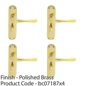 4 PACK - Rounded Smooth Bathroom Latch Door Handle - Polished Brass Lever on Backplate