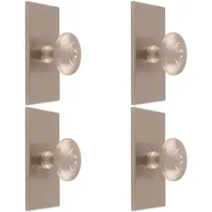 4 PACK - 32mm Round Cabinet Door Knob & 76x40mm Matching Backplate - Satin Nickel Handle