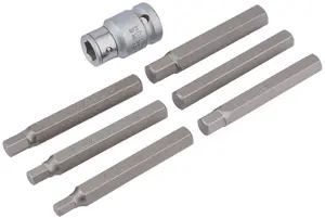 Draper 6mm - 12mm Hexagon Bit Set and Holder 1/2" Square Drive 7 Piece 83564