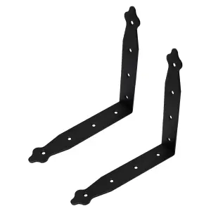 Pack of 2 x Black Corner Brackets - 200 x 200 mm Steel Right Angle Braces L Shaped Retro Decorative Metal Bracket 90 Degree Corner