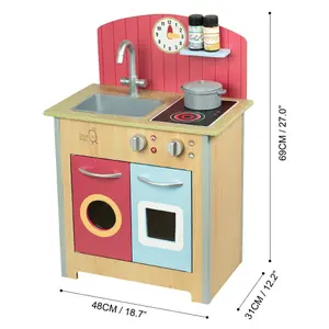 Teamson Kids Little Chef Porto Classic Interactive Wooden Play Kitchen, Wood/Red