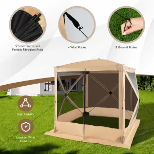 Costway 225 cm x 225 cm 4-Panel Pop up Camping Gazebo Instant Setup Screen House Gazebo Tent with 2 Sunshade Cloths