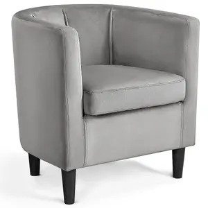 Yaheetech Grey Barrel-shaped Chair Accent Arm Chair Velvet Club Chair