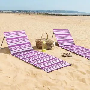 Beach Mat With Adjustable Backrest Folding Sun Lounger Chair With Carry Handle - Purple