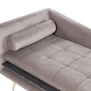 Left Hand Velvet Chaise Lounge Beige and Grey GONESSE