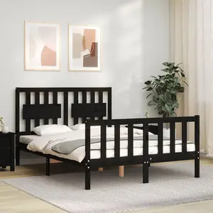 Berkfield Bed Frame with Headboard Black 140x190 cm Solid Wood