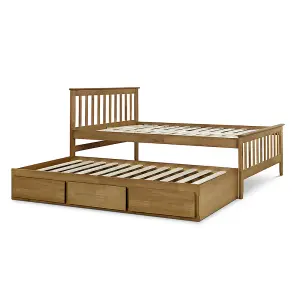 Malvern Oak Finish 3 Drawer Double Wooden Storage Bed With Trundle Underbed