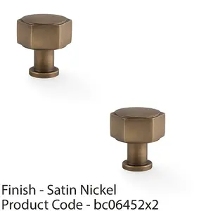 2 PACK - Industrial Hex Cabinet Door Knob - 33mm Antique Brass Cupboard Pull Handle