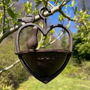 Vintage Hanging Bird Seed Feeder Cast Iron Heart Shape