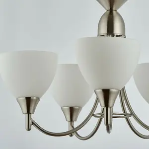 Hanging Ceiling Pendant Light SATIN CHROME 5x Shade Lamp Bulb Holder Fitting