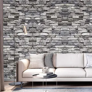 Rustic 3D Brick Wallpaper PVC Stone Vinyl Patterned Grey Wallpaper 950 cm