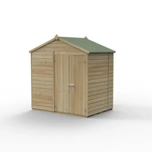 Forest Garden Beckwood Shiplap 7x5 ft Apex Natural timber Wooden Pressure treated 2 door Shed with floor (Base included) - Assembly service included