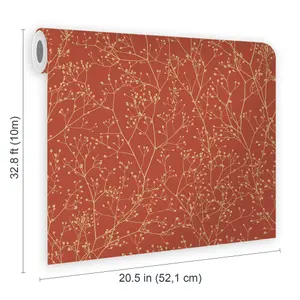 Clarissa Hulse Gypsophila Paprika & Gold effect Smooth Wallpaper