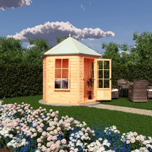 Welwick Hexgaonal 8x7ft Summerhouse with single door and 2 opening windows