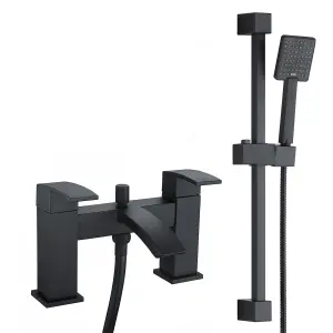 Matt Black Lucia Bath Shower Mixer Tap & Square Shower Slider Rail Kit