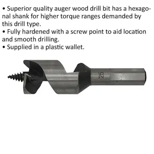 High-Performance 25 x 100mm Auger Wood Drill Bit with Hexagonal Shank for Precision Woodworking