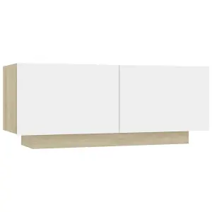 Berkfield TV Cabinet White and Sonoma Oak 100x35x40 cm Engineered Wood