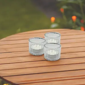 Set of 3 Premium Ribbed Glass Tealight Holders (Includes 3 free Tealights)