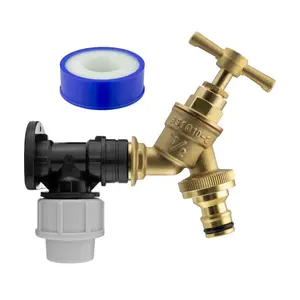 outside tap kit,20mm mdpe wallplate/elbow backplate+ bib tap+ptfe tape,brass garden tap for hose