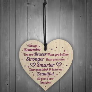 Red Ocean Braver Stronger Beautiful Quote Friendship Gift Handmade Wooden Hanging Heart Sign Gift For Best Friend