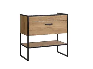 800 Bathroom Vanity Unit with Drawer Industrial Cabinet Black Steel Oak Finish Loft Freestanding Brook