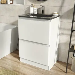 Bridge 595mm Single Bathroom Vanity with Integrated Glass Basin White / Grey