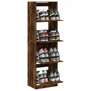 Berkfield Shoe Cabinet with 4 Flip-Drawers Smoked Oak 60x42x204 cm