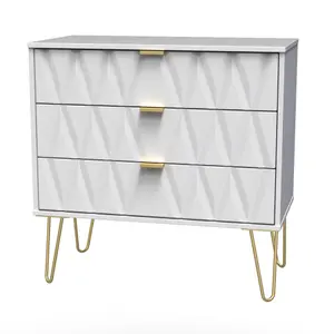 Diamond Ready assembled Matt white 3 Drawer Chest of drawers (H)695mm (W)765mm (D)415mm