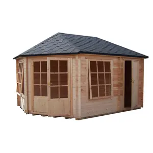 Shire Rowney 10x14 ft Toughened glass & 2 windows Apex Wooden Cabin with Felt tile roof