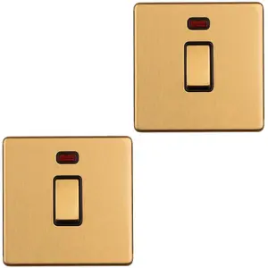 2 PACK 1 Gang 20A Single Light Switch & Neon SCREWLESS SATIN BRASS 2Way Rocker