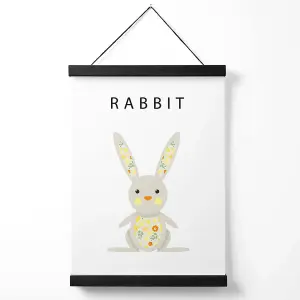 Cute Yellow Floral Rabbit  Medium Poster with Black Hanger