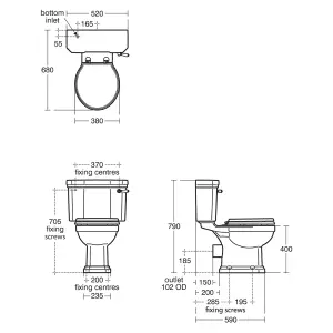 Ideal Standard Waverley White Close-coupled Toilet & cistern with Black Standard close seat & Close coupled cistern