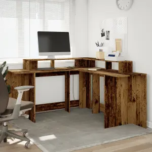 Berkfield Desk with LED Lights Old Wood 152x152x91 cm Engineered Wood