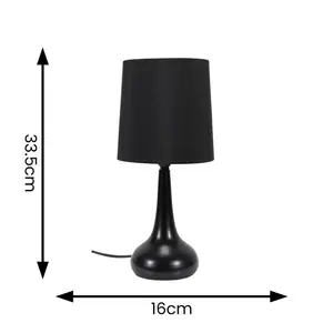 Riorita Pair of Chrome Touch Table Lamps with Fabric Shade and LED Bulbs Matt Black / Black / Yes