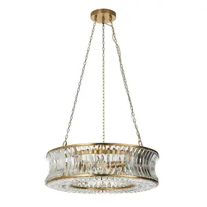 Luminosa Vittoria Pendant Ceiling Light Warm Brass Plate, Crystal And Clear Glass