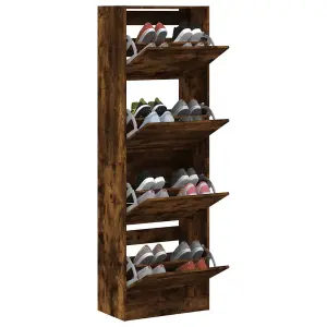 Berkfield Shoe Cabinet with 4 Flip-Drawers Smoked Oak 60x34x187.5 cm