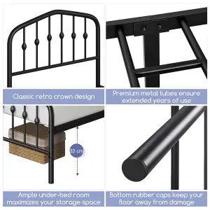 Yaheetech Black 3ft Single Metal Bed Frame with Arched Headboard and Footboard