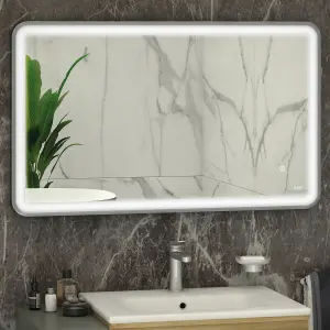 RAK Art Soft 600x1000mm Brushed Nickel Square with Touch Sensor Illuminated Mirror IP44