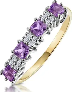 Amethyst 0.56Ct And Diamond 9K Gold Ring