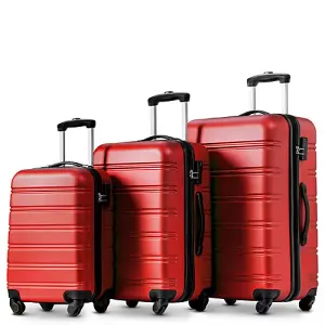 ABS Hard shell Travel Trolley Suitcase 4 wheel Luggage Set Hand Luggage, 24 inch, Red