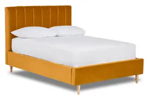 Solara Vertical Paneled Fabric Bed Base Only 4FT6 Double- Verlour Mustard